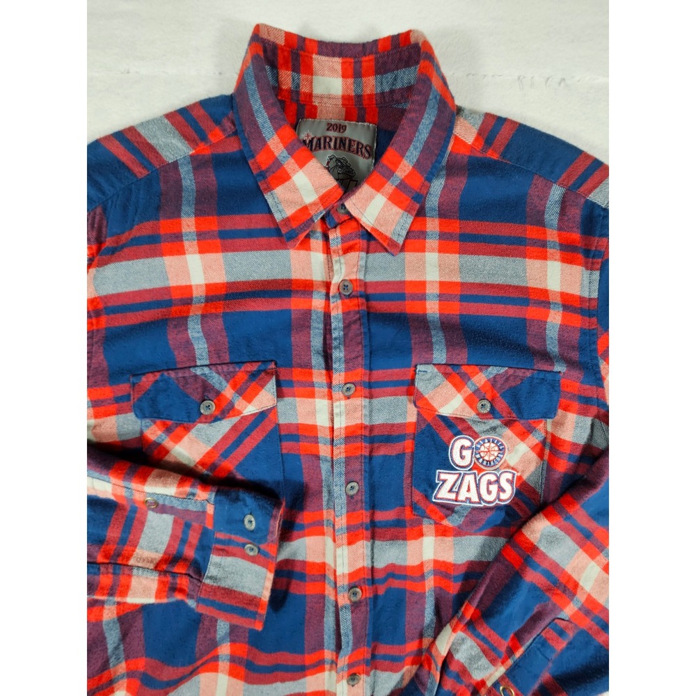 Seattle Mariners 2019 Gonzaga Go Zags Flannel Shirt Red Blue Plaid‎ Mens Small